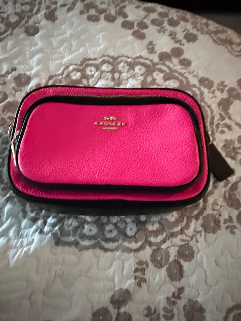 Coach Hot Pink Pebble Leather Crossbody with Black Trim